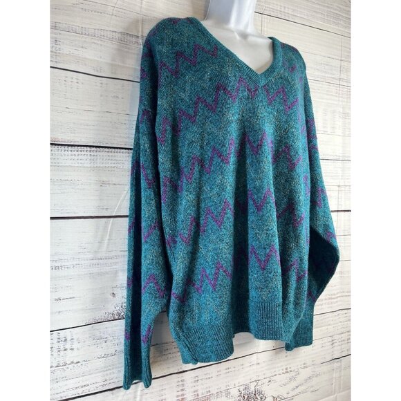 Vintage Knitted Geometric abstract patterned knit sweater Women's 1XB 90's 80's - Picture 2 of 12